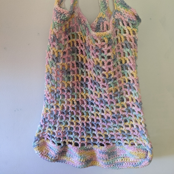 Crochet Yoga / Market Shoulder Bag, Boho Multicolor Cotton Tote , Roomy- SALE - Picture 3 of 10